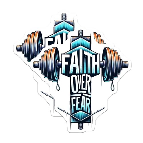 (2 Pack) Faith Over Fear Stickers - Motivational Gym Quotes - Inspirational Fitness Decals - 5" On Longest Side - Sticks to Smooth Flat Surfaces - Made in USA - BMCS9647