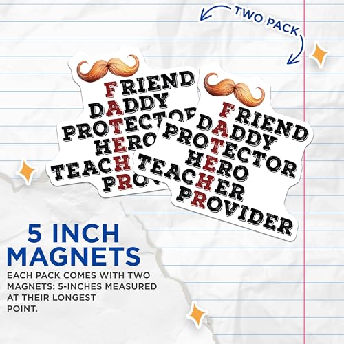 (2 Pack) Father Friend Daddy Hero Magnets - Protector Teacher Provider - Dad Appreciation - Father's Day - 5" On Longest Side - for Cars, Fridges, Toolboxes - Made in USA - MAG4002