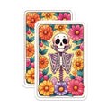 (2 Pack) Skeleton Flowers Stickers - Cute Skeleton - Floral Skeleton Art - 5" On Longest Side - Sticks to Smooth Flat Surfaces - Made in USA - BMCS9400