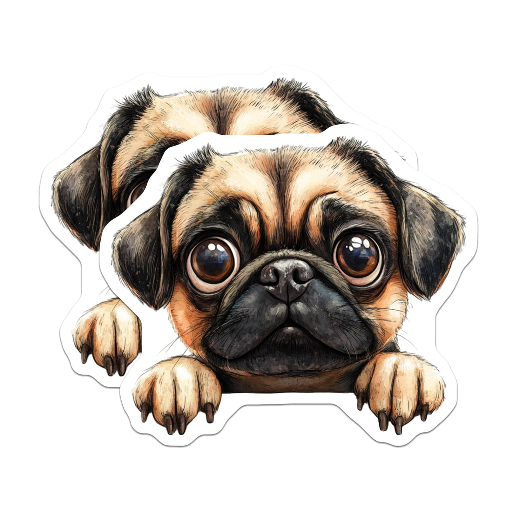 (2 Pack) Pug Stickers - Cute Dog Decal - Funny Pet Stickers - Puppy Stickers - 5" On Longest Side - Sticks to Smooth Flat Surfaces - Made in USA - BMCS14560