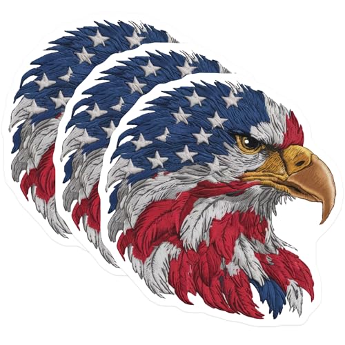 (3 Pack) American Eagle Decals - USA Flag Patriotic - Laptop Decals- 3 Inches On Longest Side - Easy Peel & Apply - Made in USA - 3MCS5971