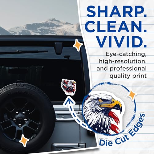 (2 Pack) American Flag Bald Eagle Stickers - Patriotic Stickers - USA Pride Stickers - 5" On Longest Side - Sticks to Smooth Flat Surfaces - Made in USA - BMCS6762