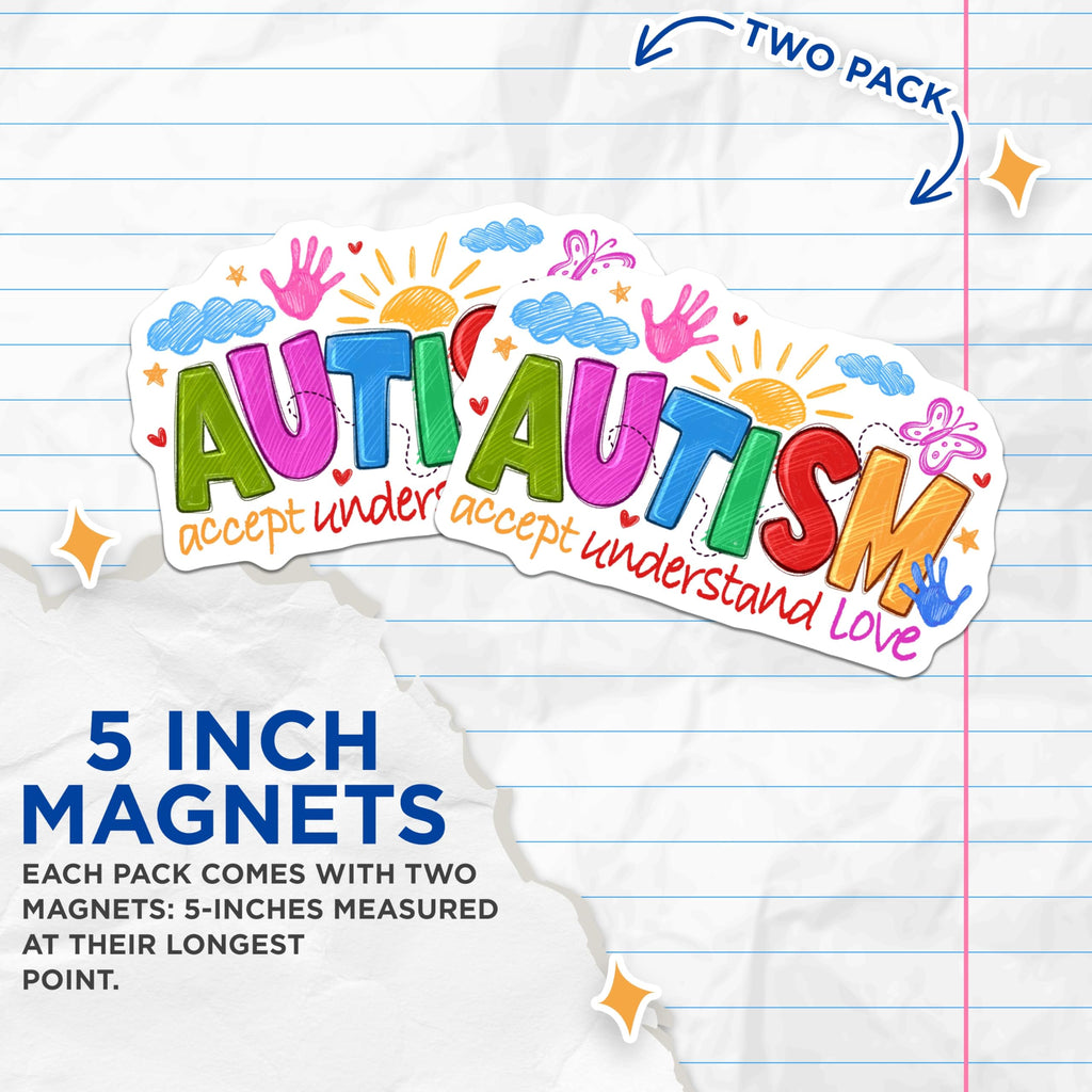 (2 Pack) Autism Awareness Magnets - Neurodiversity Acceptance - Support Inclusivity Decor - 5 Inches On Longest Side - Thick Durable Magnet - Made in USA - MAG27882