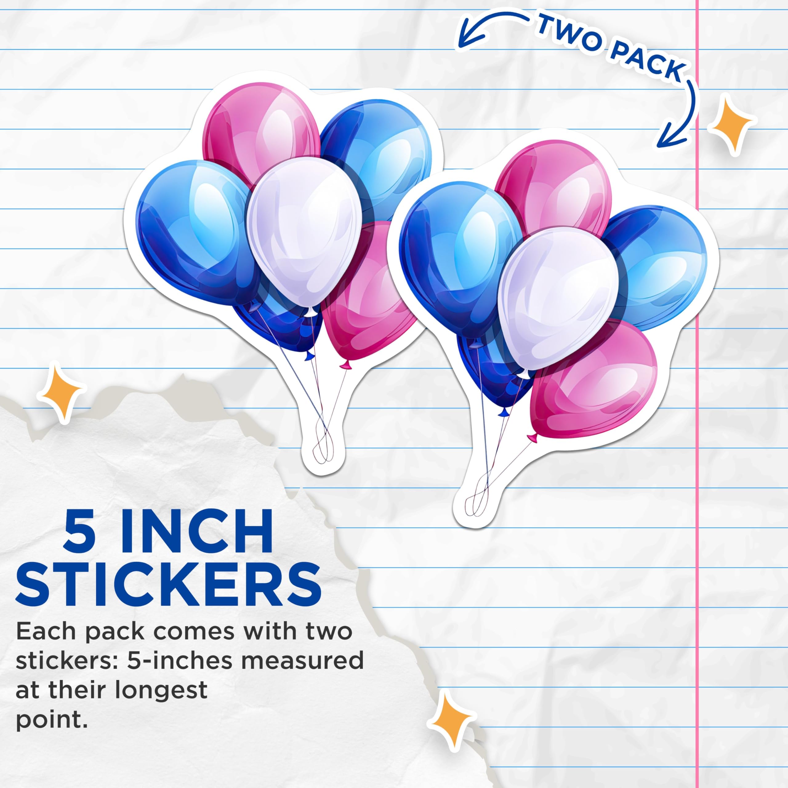 (2 Pack) Balloon Stickers - Colorful Party Decor - Celebration Decorations - 5" On Longest Side - Sticks to Smooth Flat Surfaces - Made in USA - BMCS6732