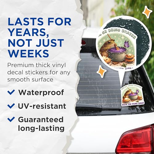(2 Pack) Encouraging Frog Stickers - Animal Cooking - Inspirational Quotes - 5" On Longest Side - Sticks to Smooth Flat Surfaces - Made in USA - BMCS5948