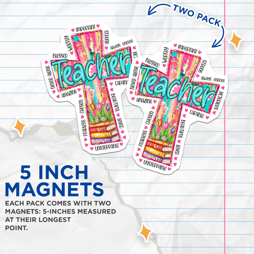 (2 Pack) Teacher Magnets - Inspirational Teacher Art - Blessed Educator Design - School Classroom Decor - 5 Inches On Longest Side - Thick Durable Magnet - Made in USA - MAG24914
