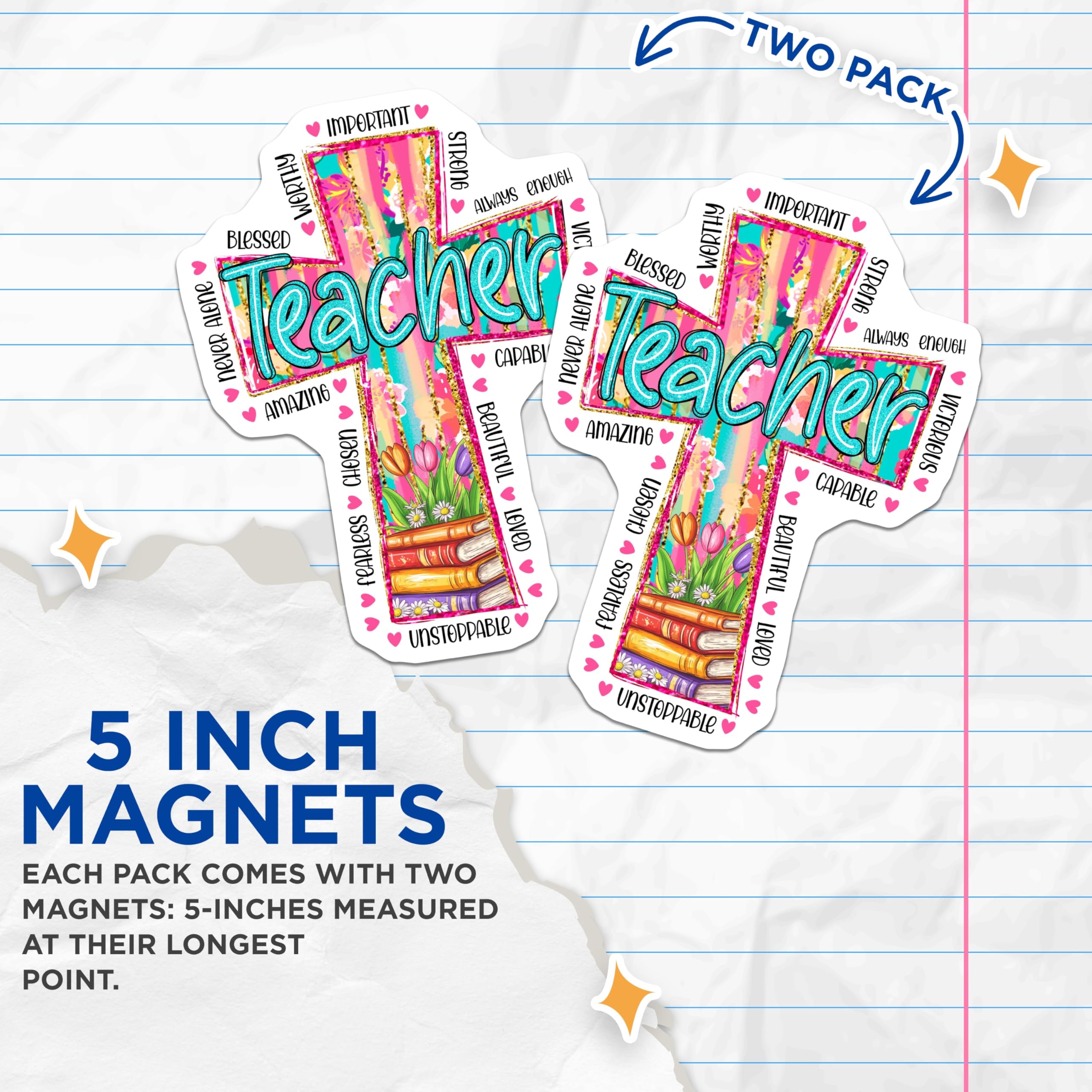 (2 Pack) Teacher Magnets - Inspirational Teacher Art - Blessed Educator Design - School Classroom Decor - 5 Inches On Longest Side - Thick Durable Magnet - Made in USA - MAG24914