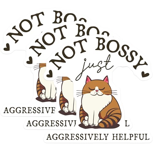 (3 Pack) Funny Cat Decals - Aggressively Helpful Cat - Sarcastic Kitty Laptop Decals - 3 Inches On Longest Side - Easy Peel & Apply - Made in USA - 3MCS2317