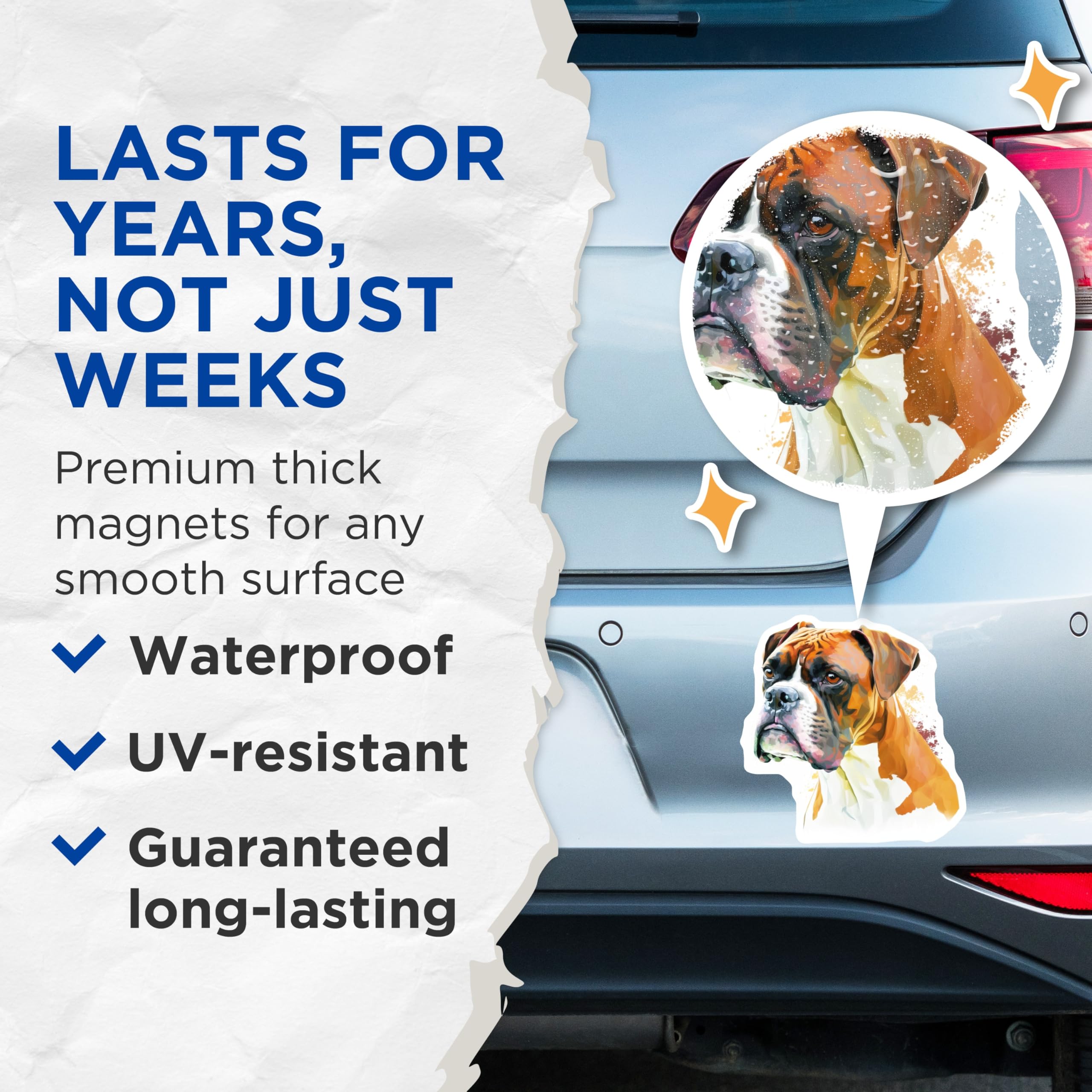 (2 Pack) Boxer Dog Magnets - Artistic Canine Pet Lover Decor - Unique Animal Breed Art - 5 Inches On Longest Side - Thick Durable Magnet - Made in USA - MAG23917