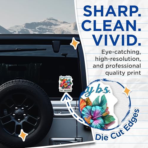 (2 Pack) Beaches and Sunshine Stickers - Tropical Flower Stickers - Summer Vibes Stickers - 5" On Longest Side - Sticks to Smooth Flat Surfaces - Made in USA - BMCS4324