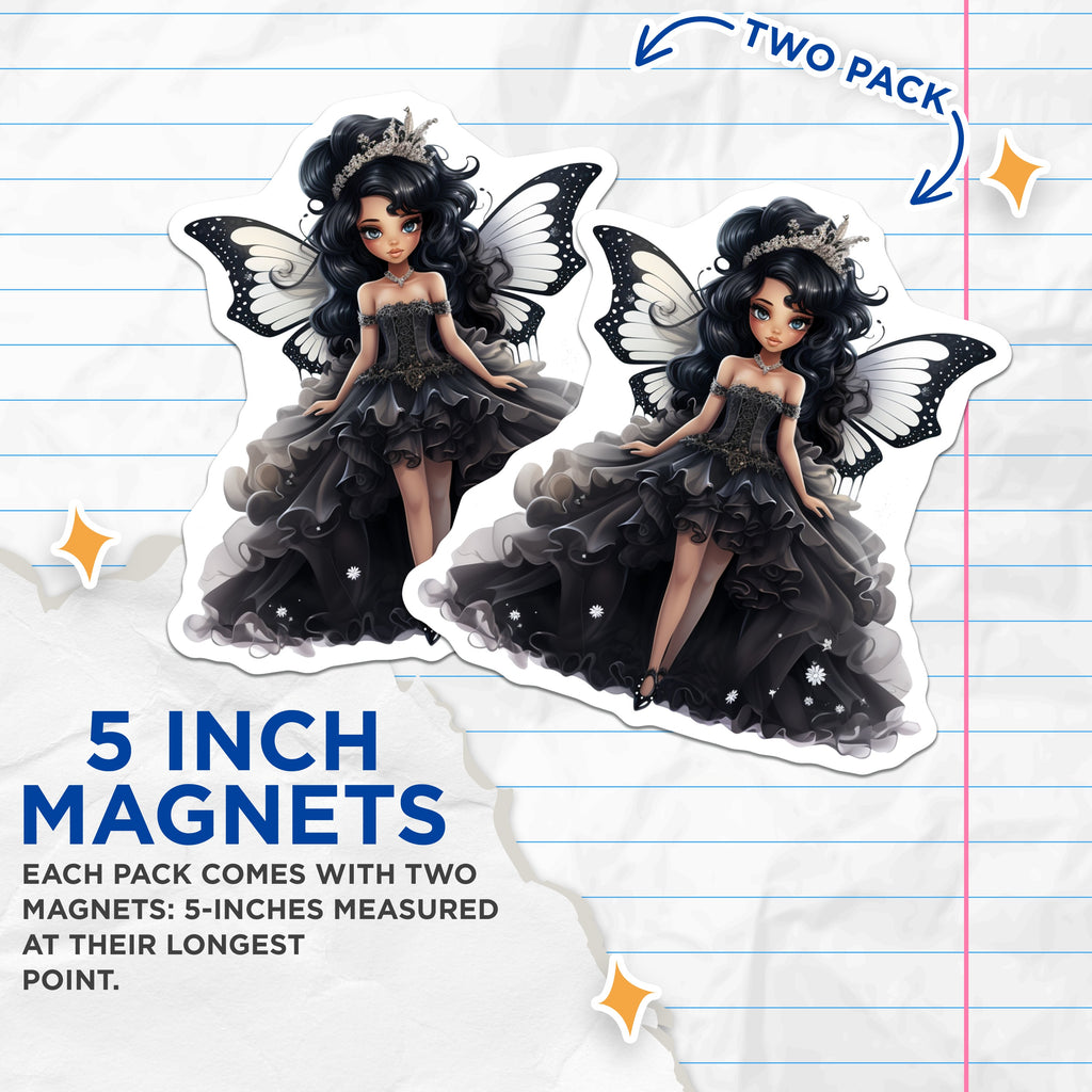 (2 Pack) Dark Fairy Princess Magnets - Gothic Aesthetic Decor - Whimsical Butterfly Queen Art - Enchanted Fantasycore - 5 Inches On Longest Side - Thick Durable Magnet - Made in USA - MAG39883