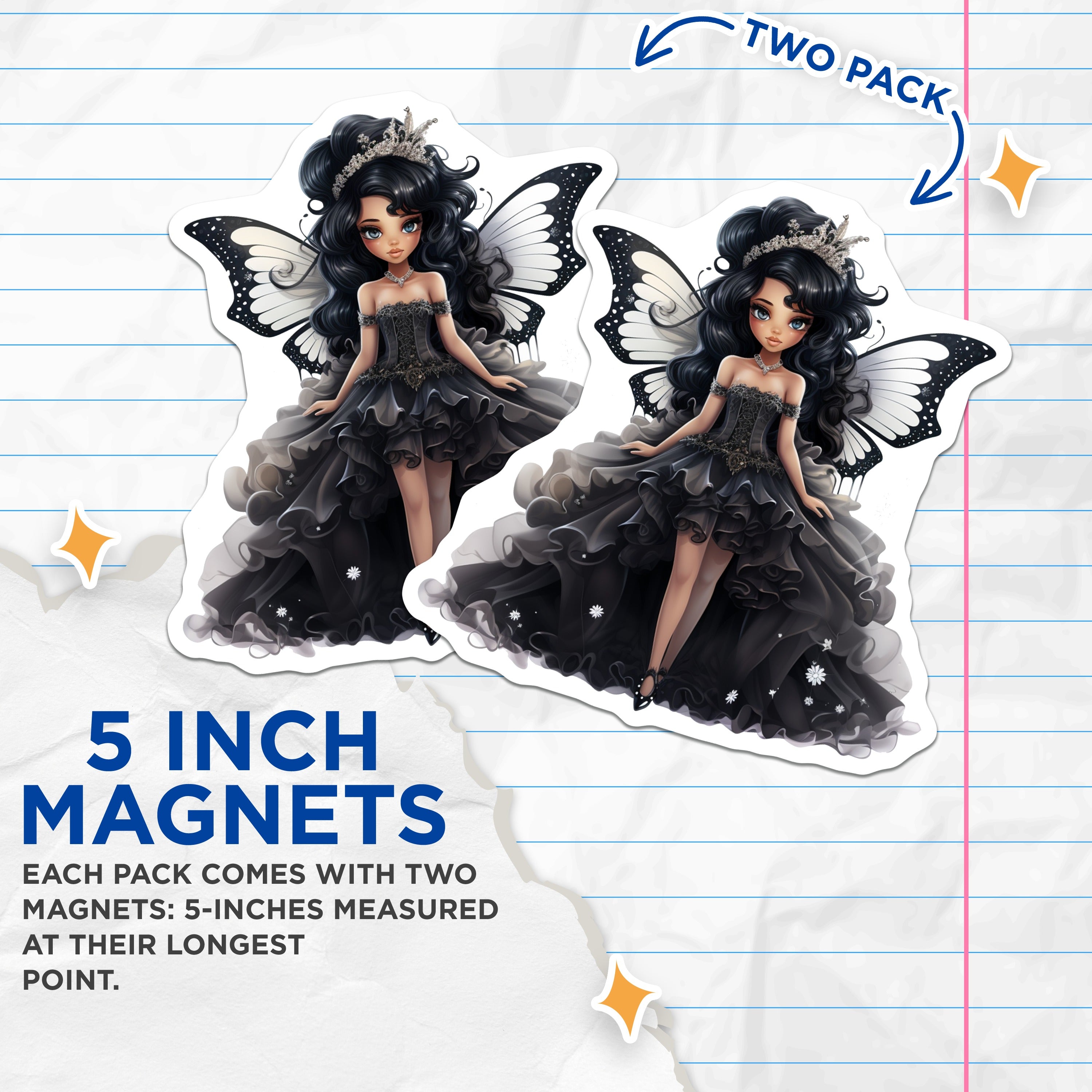 (2 Pack) Dark Fairy Princess Magnets - Gothic Aesthetic Decor - Whimsical Butterfly Queen Art - Enchanted Fantasycore - 5 Inches On Longest Side - Thick Durable Magnet - Made in USA - MAG39883