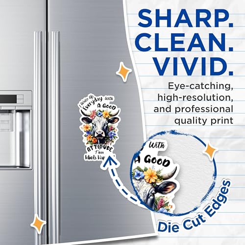 (2 Pack) Wake Up Everyday with A Good Attitude Magnets - Funny Cow Quote Magnets - Floral Humor Magnets for Kitchen- 5" On Longest Side - for Fridges, Toolboxes, Cars - Made in USA - MAG2920