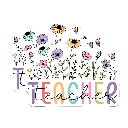 (2 Pack) Teacher Stickers - Floral Teacher Stickers - Teacher Appreciation Stickers - 5" On Longest Side - Sticks to Any Smooth Flat Surface - Made in USA - BMCS3582