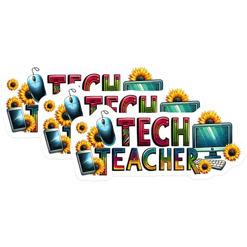 (3 Pack) Tech Teacher Decals - Computer Teacher - Educator Stickers - 3 Inches On Longest Side - Easy Peel & Apply - Made in USA - 3MCS6810