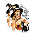 (2 Pack) Retro Pinup Witch Magnets - Just Waiting for Halloween Decor - Black Cat Spooky Fridge Locker Accent - 5 Inches On Longest Side - Thick Durable Magnet - Made in USA - MAG37836