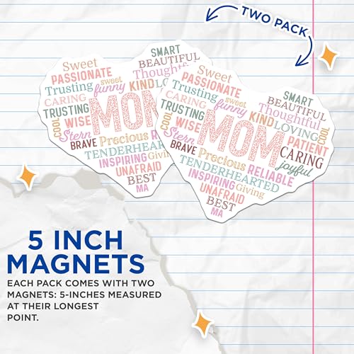 (2 Pack) Mom Heart Magnets - Word Art Home Decor - Mother's Appreciation - Sweet Sentiments - Thoughtful Magnet for Fridge - 5" On Longest Side - for Cars, Fridges, Toolboxes - Made in USA - MAG7202