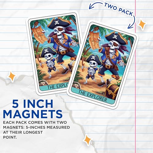 (2 Pack) The Explorer Pirate Magnets - Skull Pirate with Treasure Map - Fun Beach Adventure Skeleton Magnetic - 5" On Longest Side - for Cars, Fridges, Toolboxes - Made in USA - MAG4455