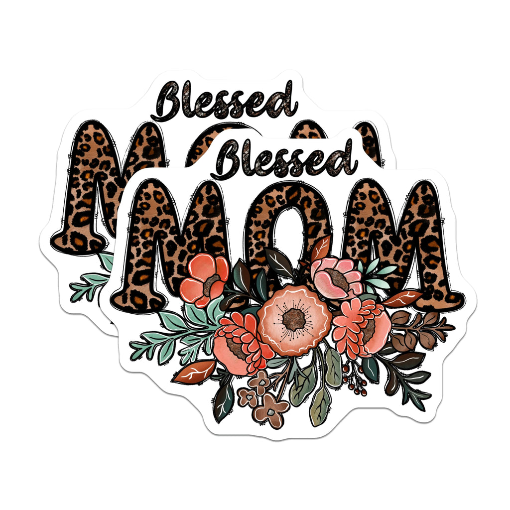 (2 Pack) Blessed Mom Magnets - Leopard Print Floral Mama Design - Motherhood Appreciation - Fridge Magnet Decal - 5 Inches On Longest Side - Thick Durable Magnet - Made in USA - MAG27328