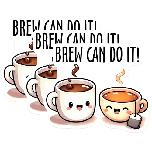 (3 Pack) Brew Can Do It Decals - Coffee Tea Stickers - Laptop Decal - 3 Inches On Longest Side - Easy Peel & Apply - Made in USA - 3MCS2059