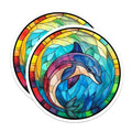 (2 Pack) Dolphin Magnets - Stained Glass Art - Ocean Animal Decor - Colorful Sea Life - 5 Inches On Longest Side - Thick Durable Magnet - Made in USA - MAG24153