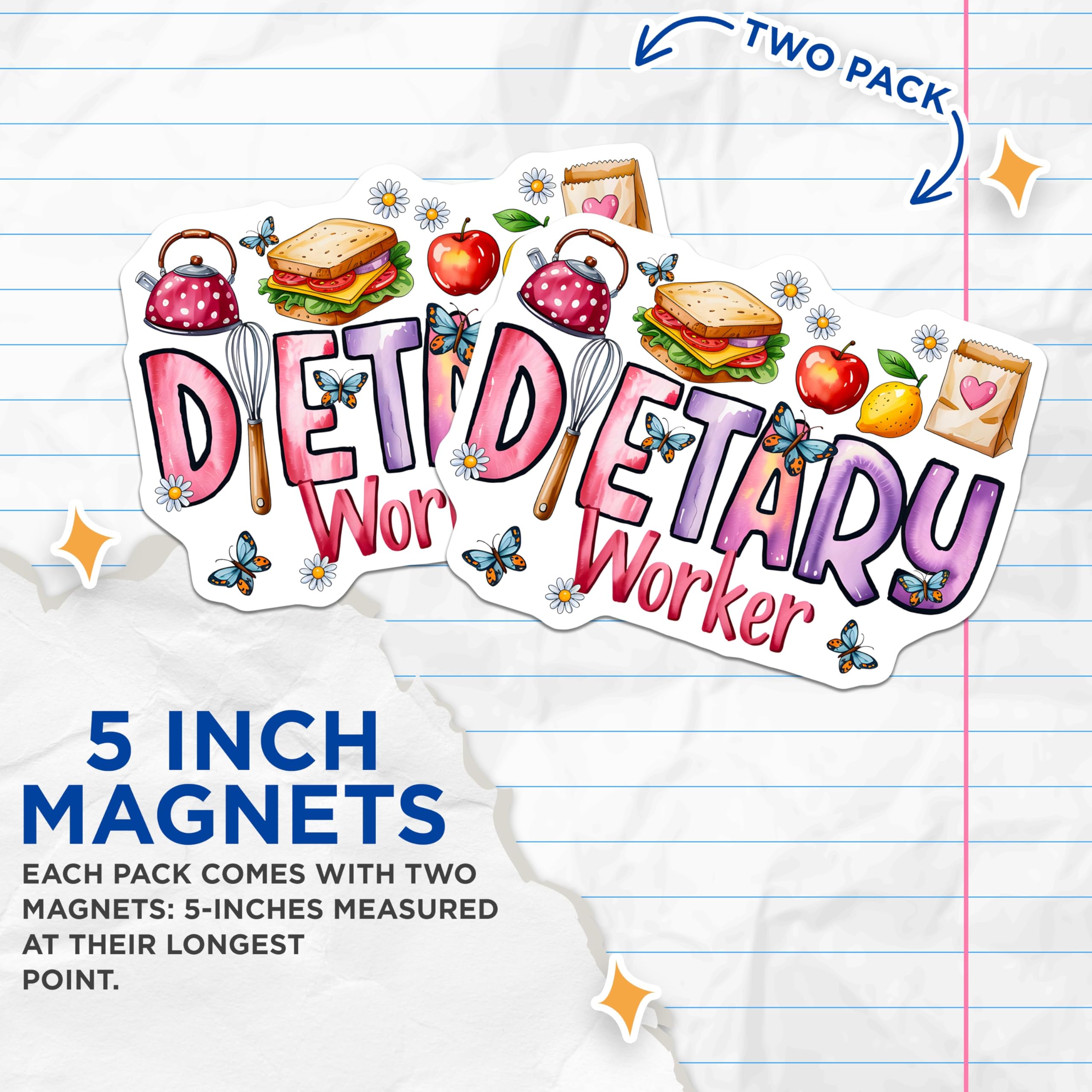 (2 Pack) Dietary Worker Magnets - Food Service Appreciation - Healthcare Kitchen Staff - Nutrition Professional - 5 Inches On Longest Side - Thick Durable Magnet - Made in USA - MAG28843