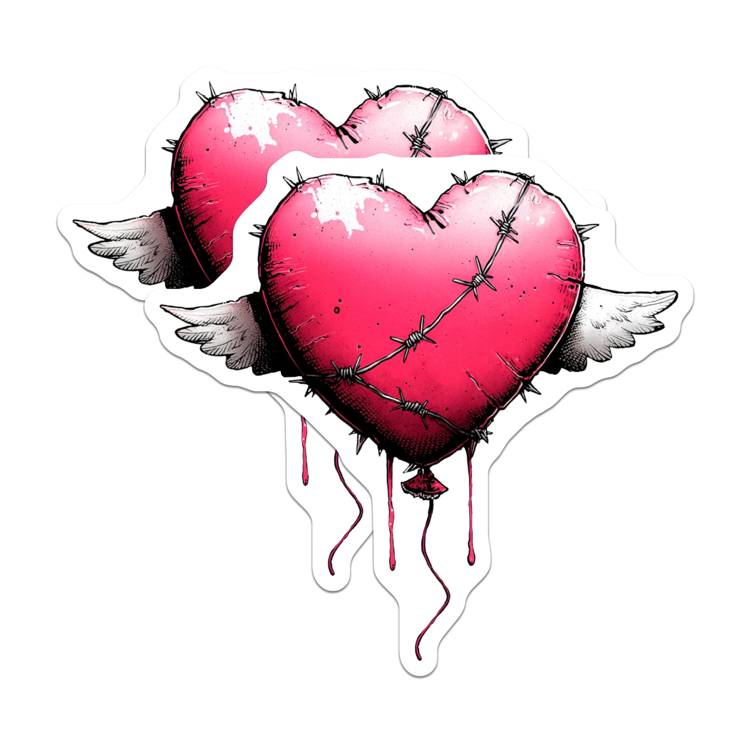 (2 Pack) Barbed Wire Heart Magnets - Gothic Edgy Aesthetic Decor - Pink Winged Broken Love Art - 5 Inches On Longest Side - Thick Durable Magnet - Made in USA - MAG21665