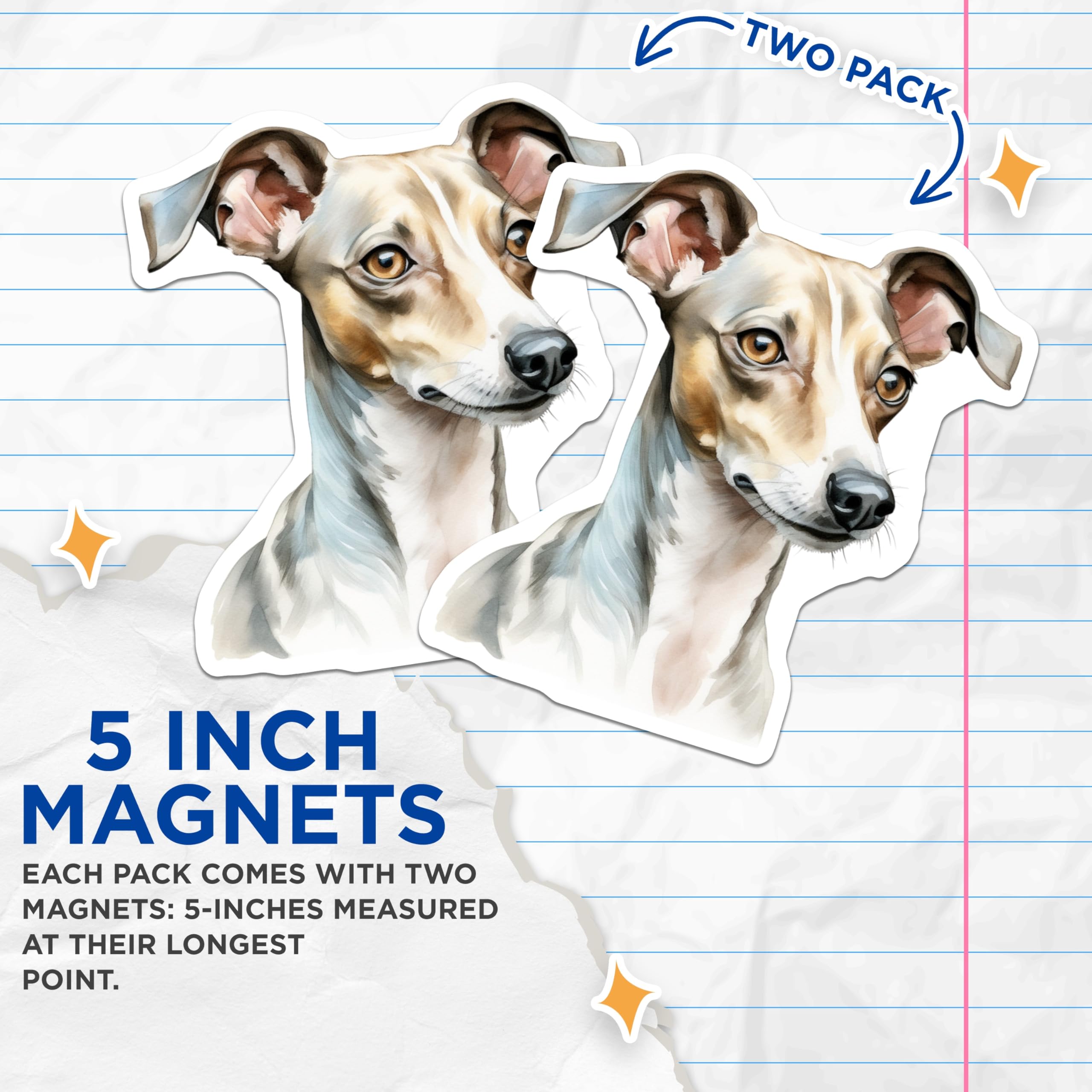 (2 Pack) Italian Greyhound Magnets - Dog Breed Lover Decor - Watercolor Pet Art - Fridge Locker Office - 5 Inches On Longest Side - Thick Durable Magnet - Made in USA - MAG25498
