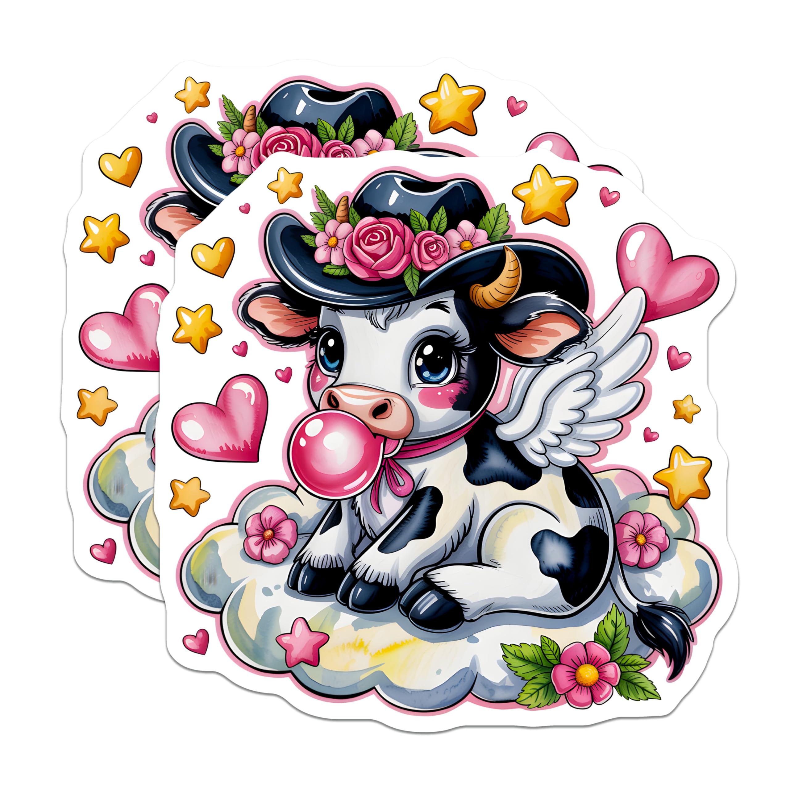 (2 Pack) Cow Magnets - Cute Cowgirl Bubbles - Winged Cloud Cow Fridge Decor - 5" On Longest Side - Premium Magnet - for Cars, Refrigerators, Toolboxes, Lockers - Made in USA - MAG15773