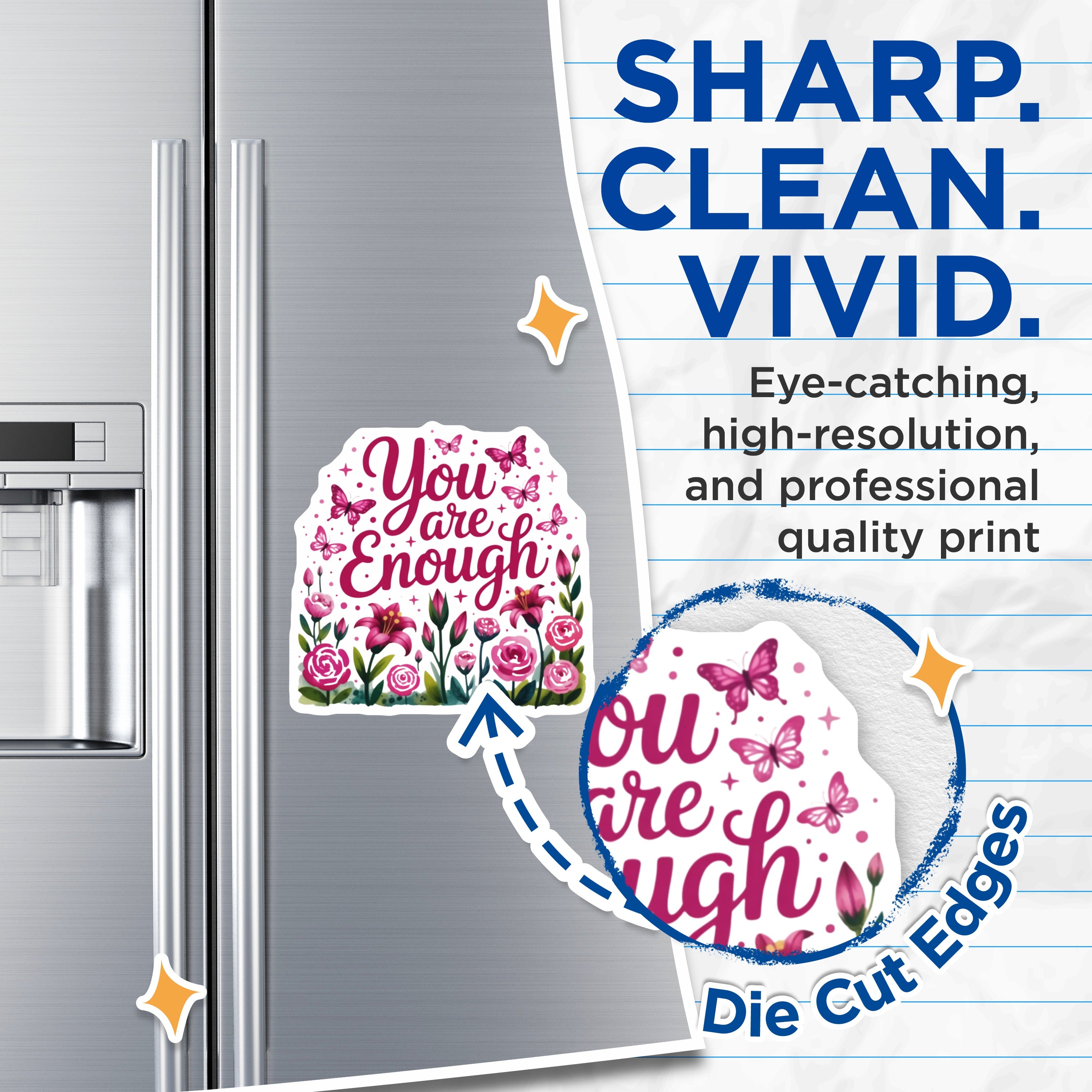(2 Pack) You are Enough Magnets - Positive Affirmation Decor - Self Love Floral Butterfly Reminder - 5 Inches On Longest Side - Thick Durable Magnet - Made in USA - MAG38013