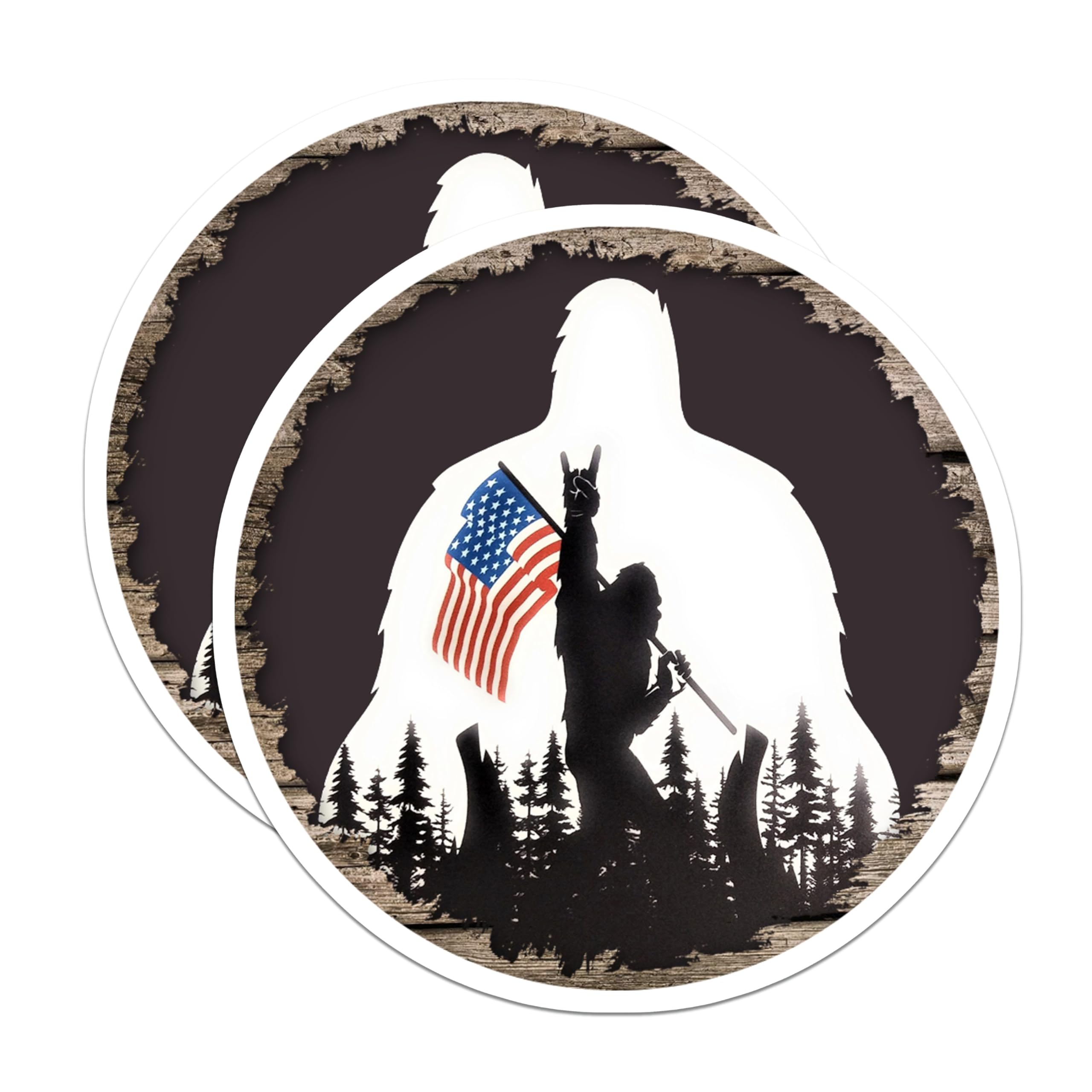 (2 Pack) Bigfoot Magnets - Sasquatch American Flag Design - Patriotic Cryptid Fridge - USA Wilderness Decor - 5 Inches On Longest Side - Thick Durable Magnet - Made in USA - MAG24431