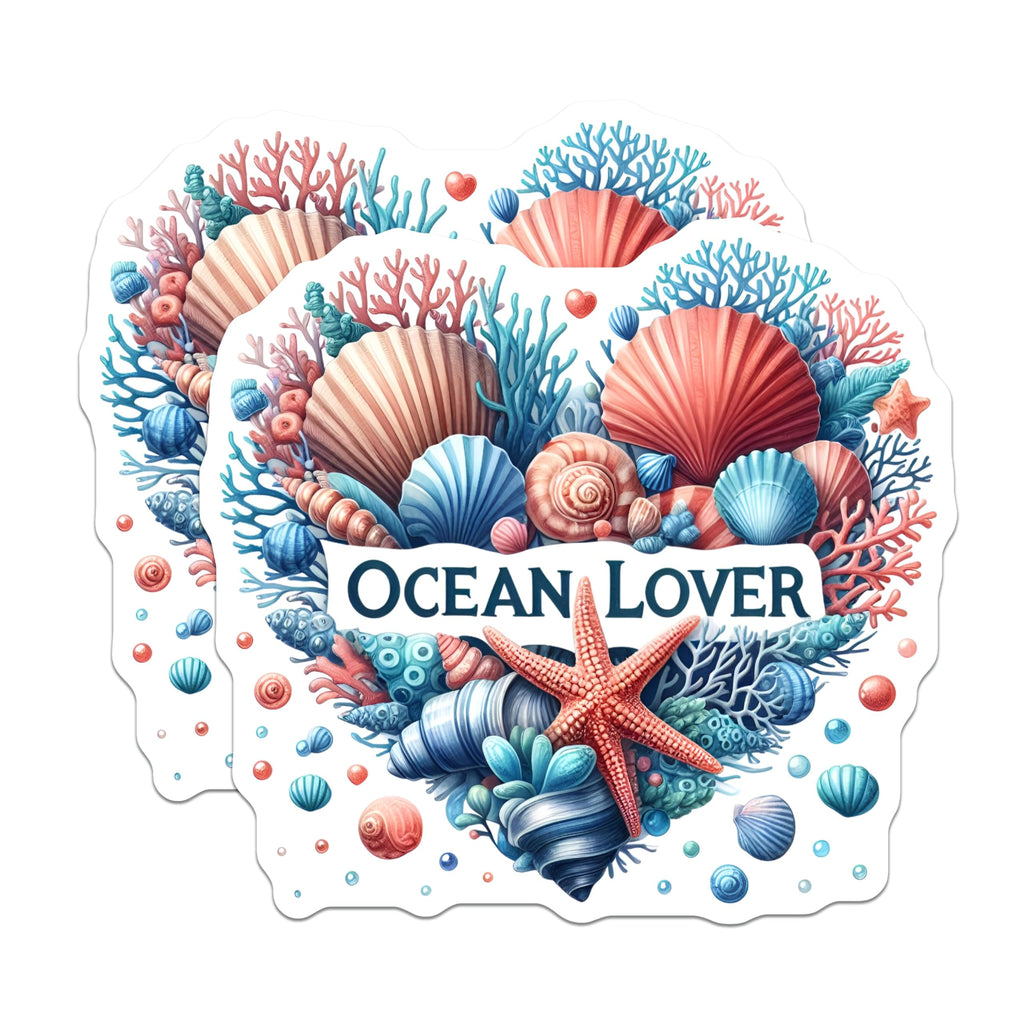 (2 Pack) Ocean Lover Stickers - Beach Shells - Sea Life Decals - 5" On Longest Side - Sticks to Smooth Flat Surfaces - Made in USA - BMCS9272 - Underwater Coral Art