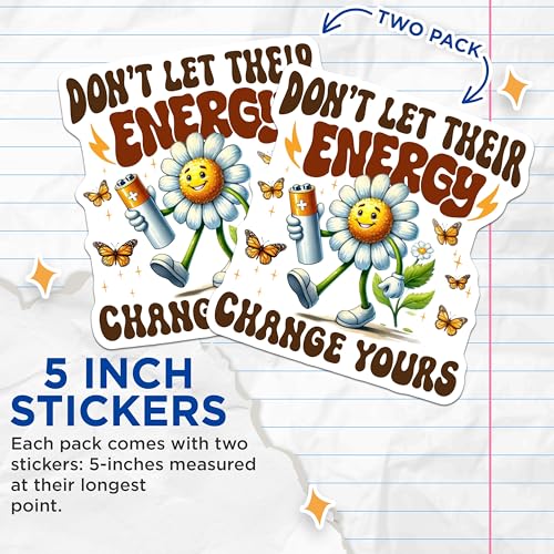 (2 Pack) Motivational Stickers - Positive Energy - Inspirational Quote - Uplifting Message - Mental Health - 5" On Longest Side - Sticks to Smooth Flat Surfaces - Made in USA - BMCS4840