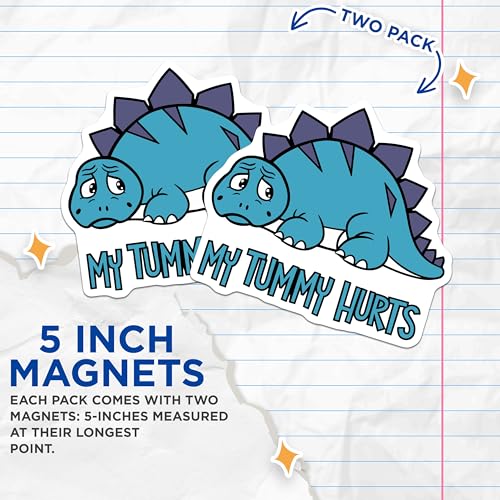 (2 Pack) My Tummy Hurts Magnets - Dinosaur - Cute Animal for Kids - Refrigerator Decor - 5" On Longest Side - for Cars, Fridges, Toolboxes - Made in USA - MAG6743