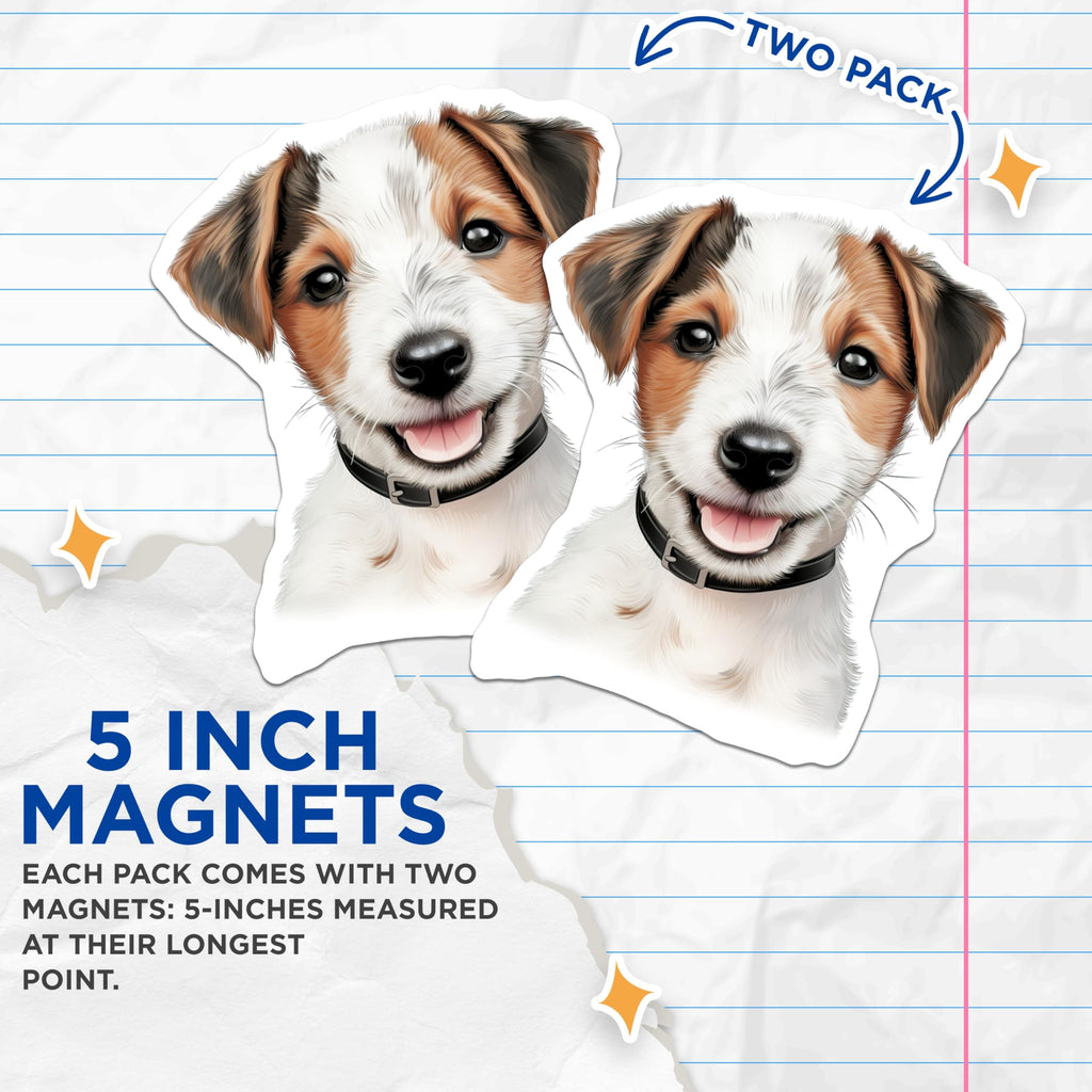 (2 Pack) Jack Russell Puppy Magnets - Cute Dog Lover Magnet - Pet Owner Refrigerator Decor - 5 Inches On Longest Side - Thick Durable Magnet - Made in USA - MAG26878