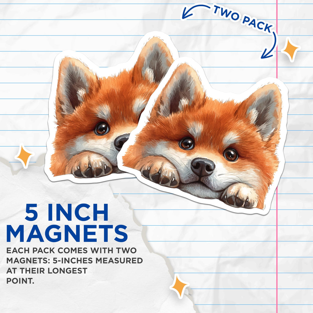 (2 Pack) Shiba Inu Magnets - Cute Dog Art - Fridge Decoration - 5" On Longest Side - Premium Magnet - for Cars, Refrigerators, Toolboxes, Lockers - Made in USA - MAG15084