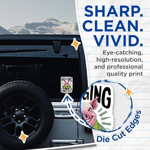 (2 Pack) Hogging The Limelight Stickers - Funny Pig Stickers - Unique Animal Stickers - 5" On Longest Side - Sticks to Smooth Flat Surfaces - Made in USA - BMCS4233