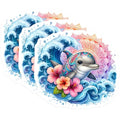 (3 Pack) Dolphin Laptop Decals - Mandala Decal - Hibiscus Flower Decal - 3 Inches On Longest Side - Easy Peel & Apply - Made in USA - 3MCS8254
