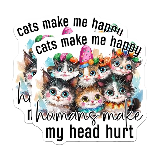 (2 Pack) Cats Make Me Happy Magnets - Cute Cat Quote - Funny Pet Magnets - Humorous Kitten Fridge - Cat Lovers - 5" On Longest Side - for Cars, Fridges, Toolboxes - Made in USA - MAG4370