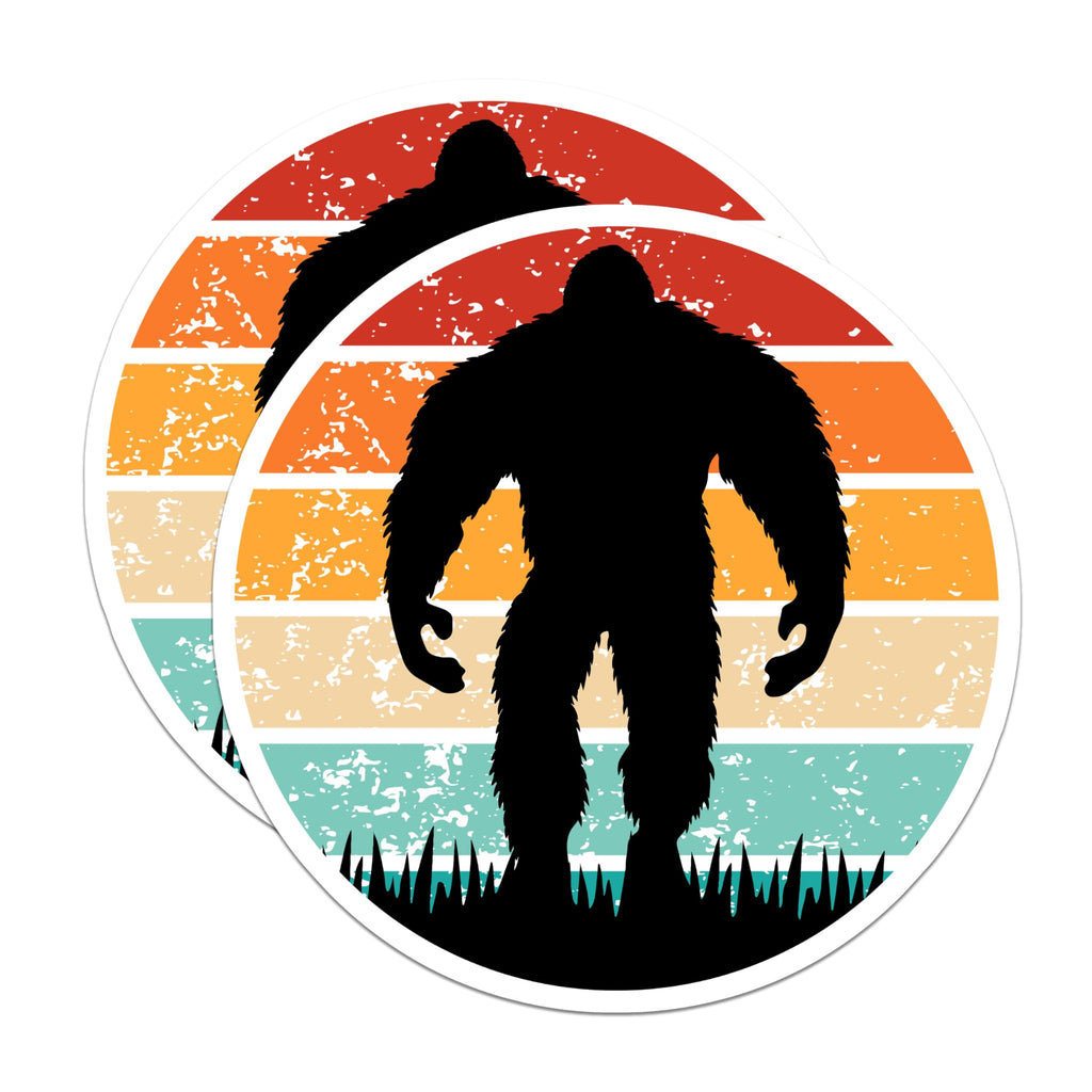 (2 Pack) Bigfoot Magnets - Sasquatch Retro Sunset Art - Cryptid Forest Folklore Decor - Mythical Creature Adventure Scene - 5 Inches On Longest Side - Thick Durable Magnet - Made in USA - MAG20156