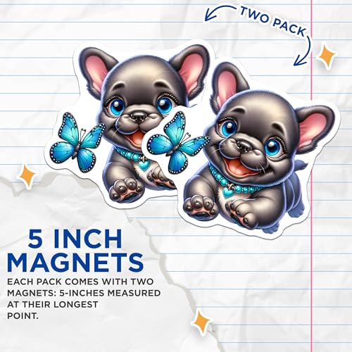 (2 Pack) Adorable Dog Magnet - Butterfly Design Decal Fridge Decor - 5" On Longest Side - Sticks to Smooth Flat Surfaces - Made in USA - MAG9604