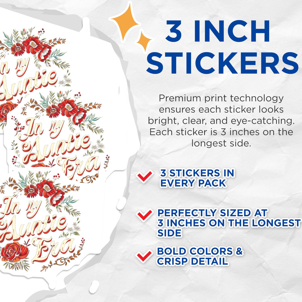 (3 Pack) in My Auntie Era Decals - Floral Aunt Stickers - Trendy Aunt Life - 3 Inches On Longest Side - Easy Peel & Apply - Made in USA - 3MCS2285