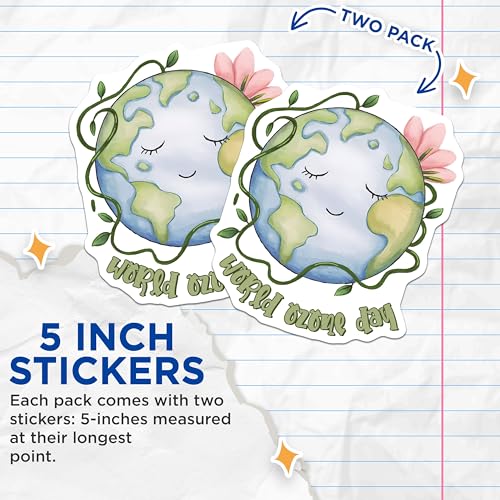 (2 Pack) World Ozone Day Stickers - Earth Environmental Awareness - Eco Friendly Planet - 5" On Longest Side - Sticks to Smooth Flat Surfaces - Made in USA - BMCS7682