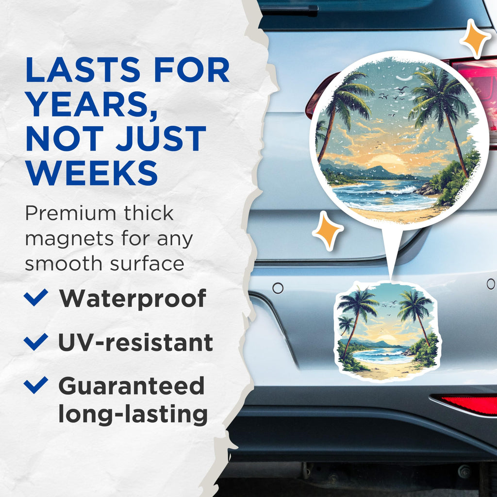 (2 Pack) Tropical Beach Magnets - Sunset Coastal Decor - Palm Tree Landscape - 5 Inches On Longest Side - Thick Durable Magnet - Made in USA - MAG26024