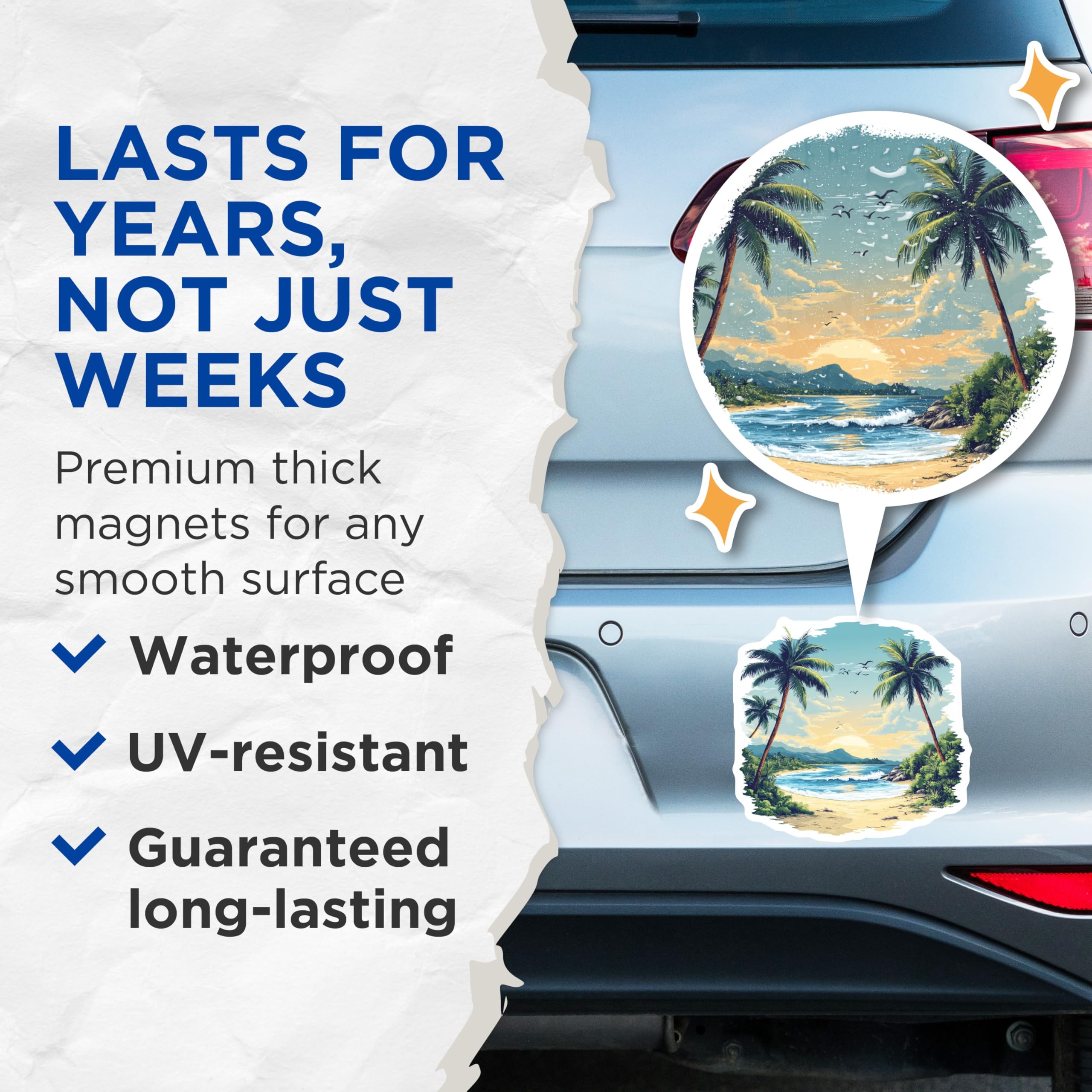 (2 Pack) Tropical Beach Magnets - Sunset Coastal Decor - Palm Tree Landscape - 5 Inches On Longest Side - Thick Durable Magnet - Made in USA - MAG26024