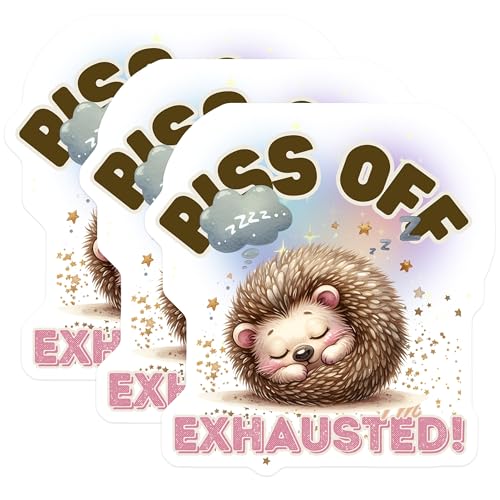 (3 Pack) Exhausted Hedgehog Decals - Funny Tired Animal - Sleepy Cute Decal- 3 Inches On Longest Side - Easy Peel & Apply - Made in USA - 3MCS5216