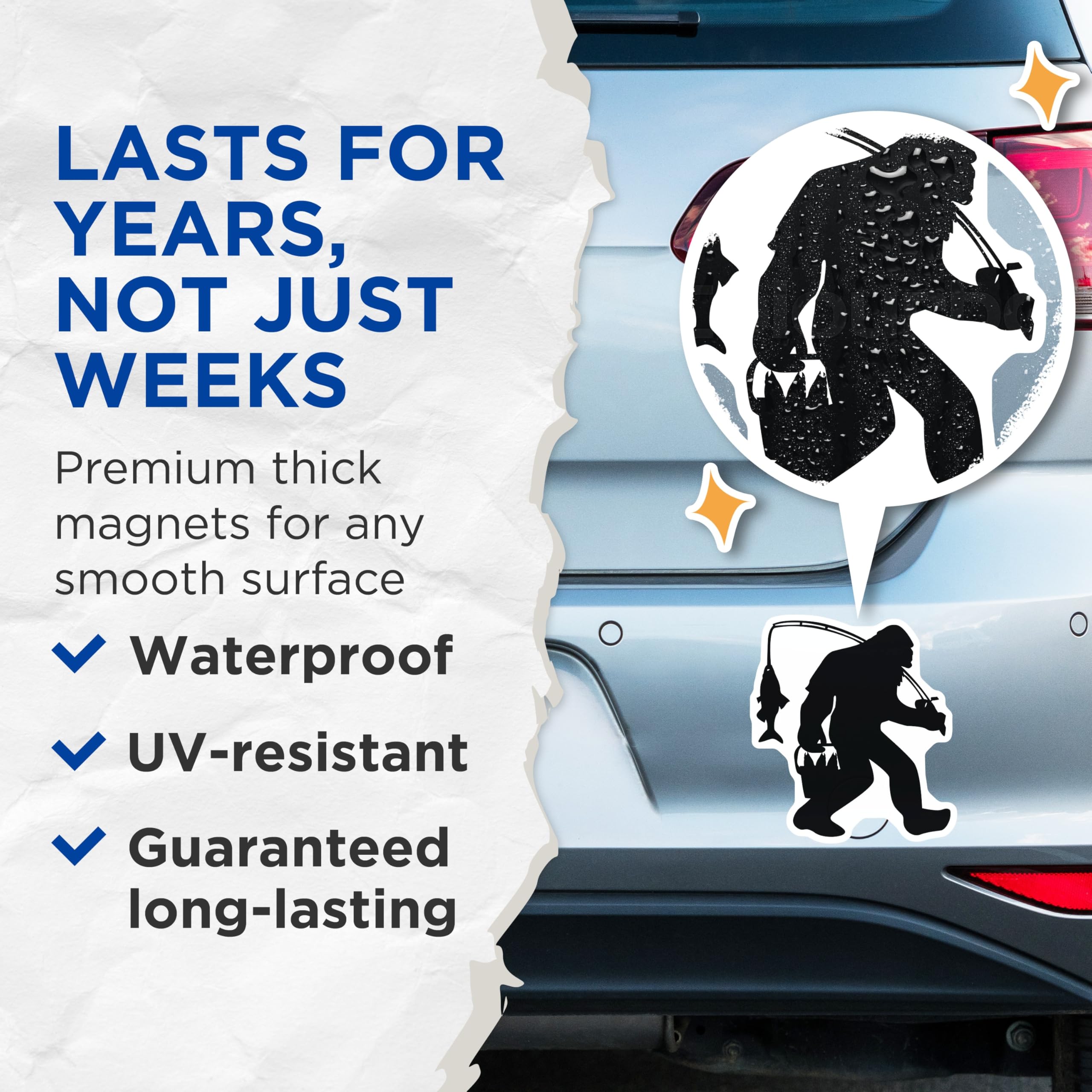 (2 Pack) Bigfoot Fishing Silhouette Magnets - Sasquatch Outdoors Adventure - Humorous Cryptid Refrigerator Magnet - 5 Inches On Longest Side - Thick Durable Magnet - Made in USA - MAG22694
