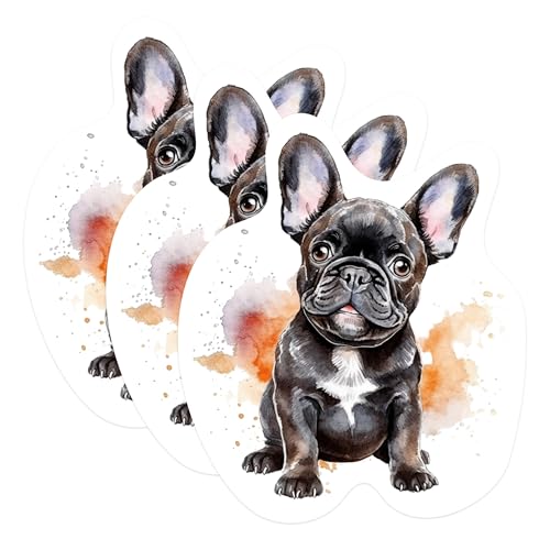(3 Pack) French Bulldog Decals - Cute Dog Stickers - Watercolor Puppy Decal - 3 Inches On Longest Side - Easy Peel & Apply - Made in USA - 3MCS1063