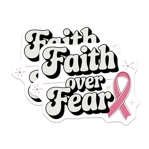 (2 Pack) Faith Over Fear Stickers - Inspirational Quote - Cancer Awareness - 5" On Longest Side - Sticks to Smooth Flat Surfaces - Made in USA - BMCS6681