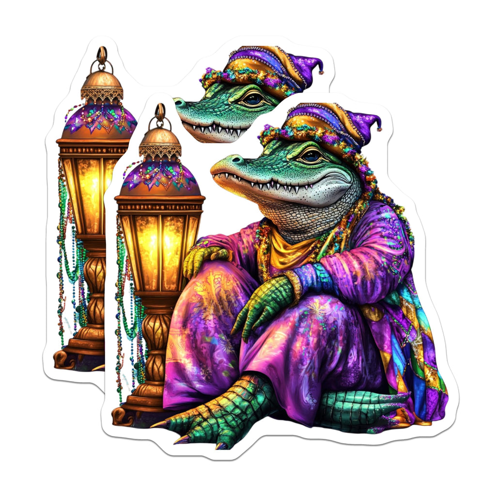 (2 Pack) Mardi Gras Alligator Magnets - Louisiana Decor - Bayou Alligator Fridge Magnets - 5" On Longest Side - Premium Magnet - for Cars, Refrigerators, Toolboxes, Lockers - Made in USA - MAG14083